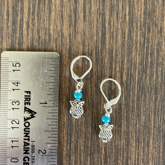 HAND CRAFTED OWL & TURQUOISE EARRINGS - Picture 3 of 12